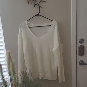 Chic V-Neck Cream Sweater for Women